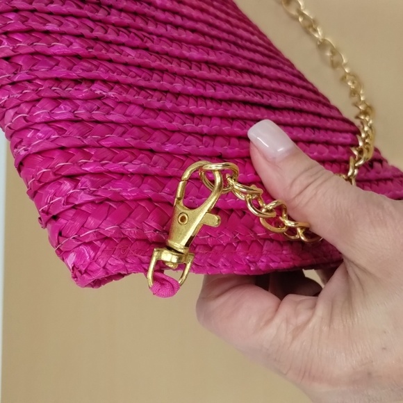Sun n Sand straw woven clutch purse pink detachable chain strap 14" - Picture 6 of 9